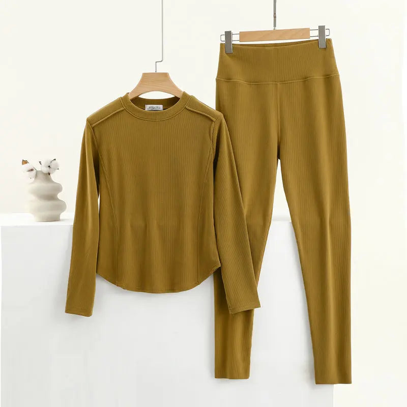 Thermal Underwear Women's Sleepwear Suit Comfortable Long-sleeved Trousers Set Autumn Winter Velvet Heating Home Pajamas