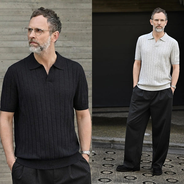 Men’s Short Sleeve Polo Shirt – Ribbed Knit, Business Casual, Cooling & Soft, Collar Neck, Solid Colors