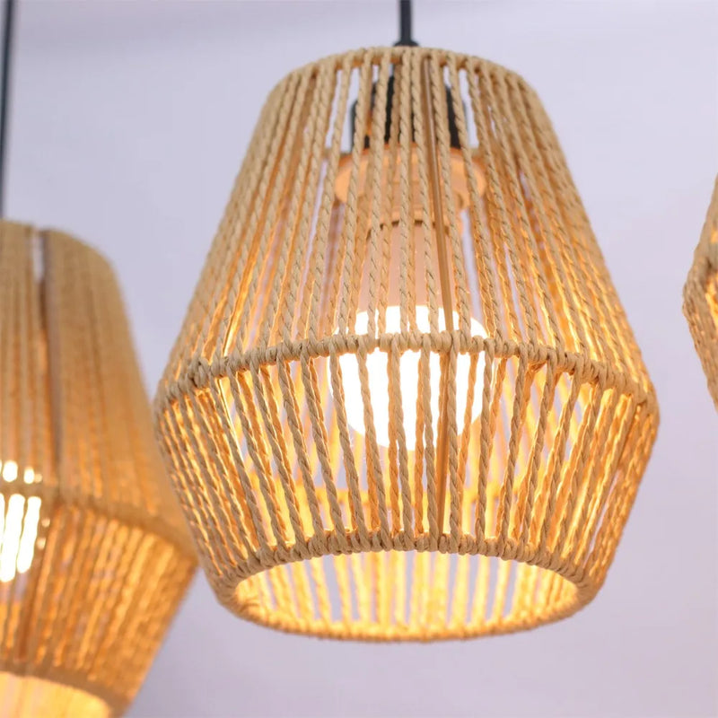 JOYINLED 3-Light Rattan Pendant Light Rattan Chandelier Light Fixture Hand-Woven Wicker Chandeliers for Living Room Dining Room