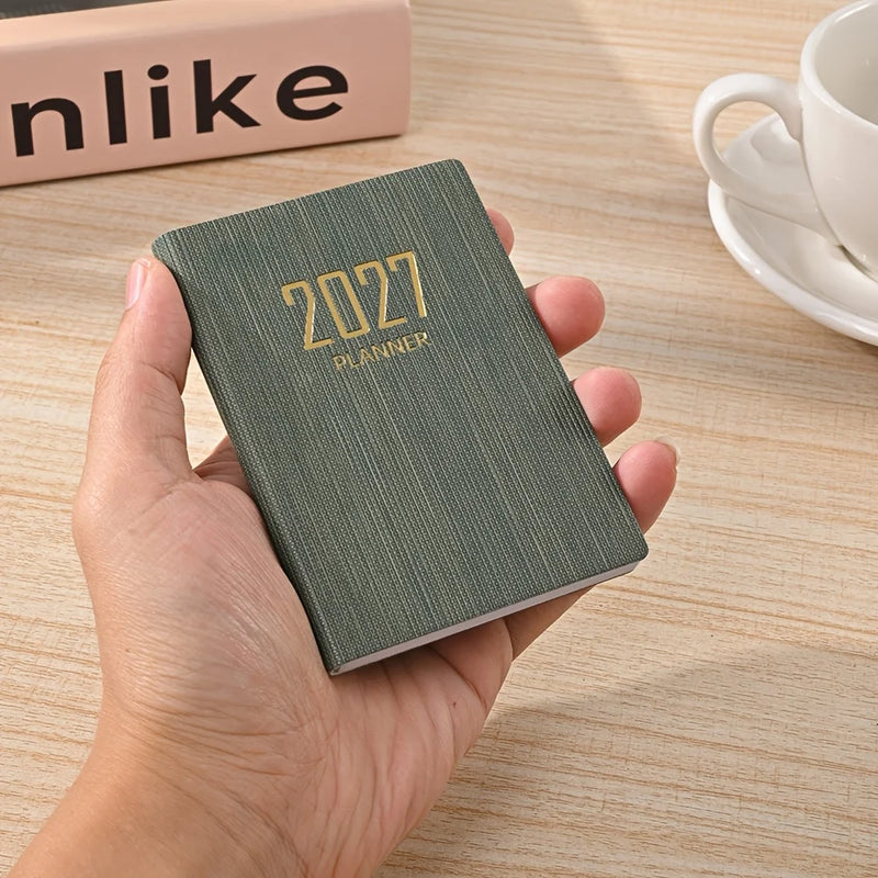 A7-sized 2027 English Planner,365-day Daily Planner Calendar, A7 Mini Portable Pocket Daily Planner, PU Leather Small Notebook