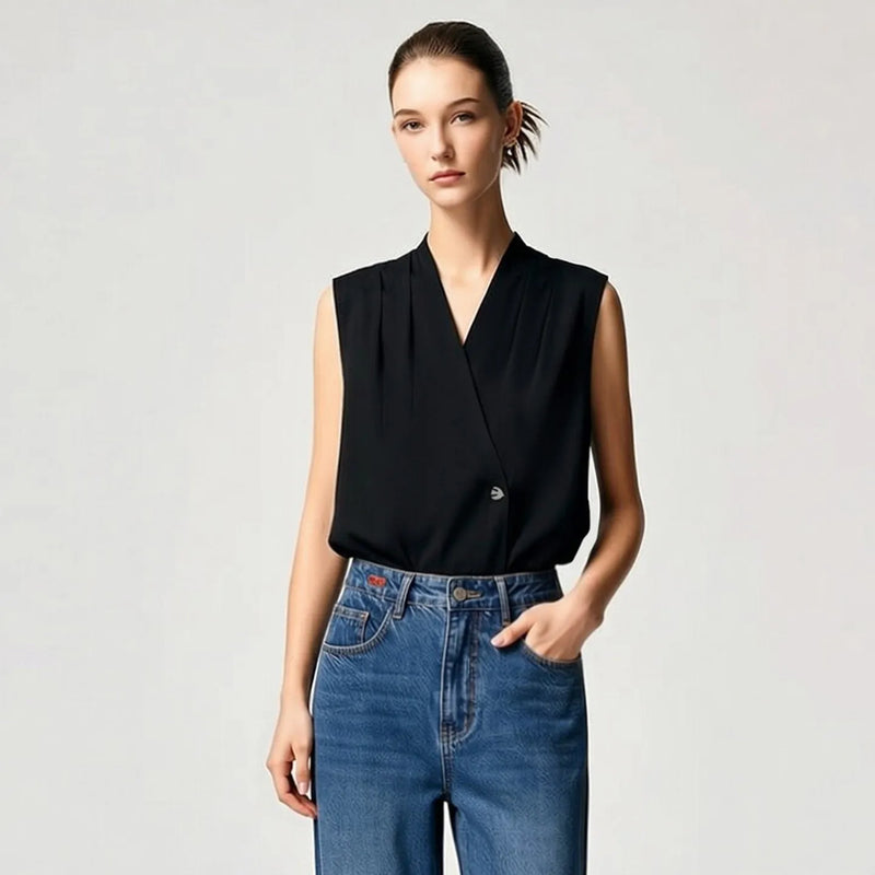Amii Sleeveless Women's Blouse 2026 Summer New Single Button Elegant Loose Chiffon Top Simple Office Casual Blouses 12622146