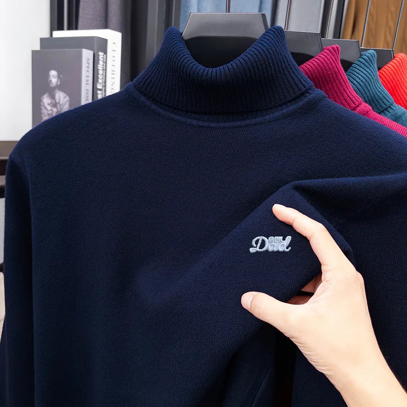 Versatile Man Long-Sleeved Knitwear High Neck Letter Embroidery Autumn Winter New Pullover Casual Fashion Daily Commute Sweater