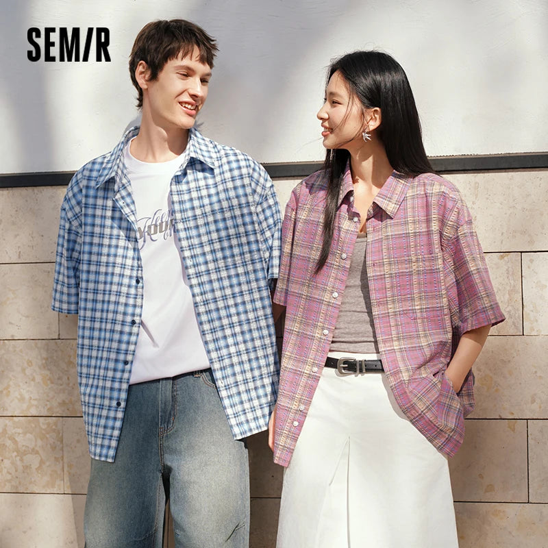 Semir Mens Shirt 2026 Loose Plaid Lapel Fashion Patch Pocket Casual Versatile Soft Daily Wear