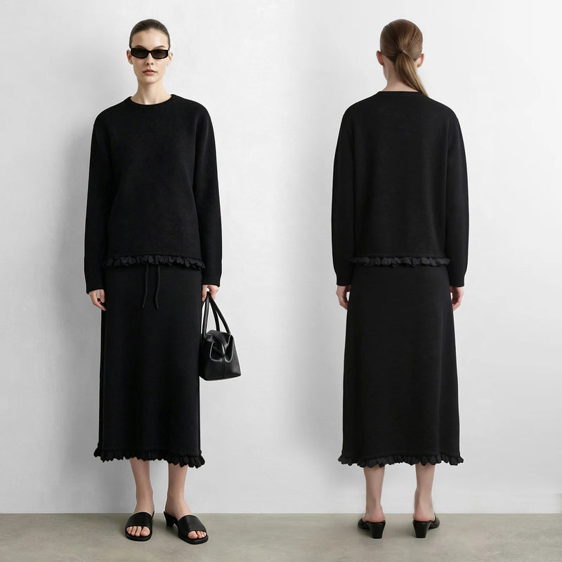 Amii Women Sweaters O Neck Ruffle Hem A-Line Midi Skirt Sold Separate Office Casual Tops 2026 Autumn Sweater for Women 12623047