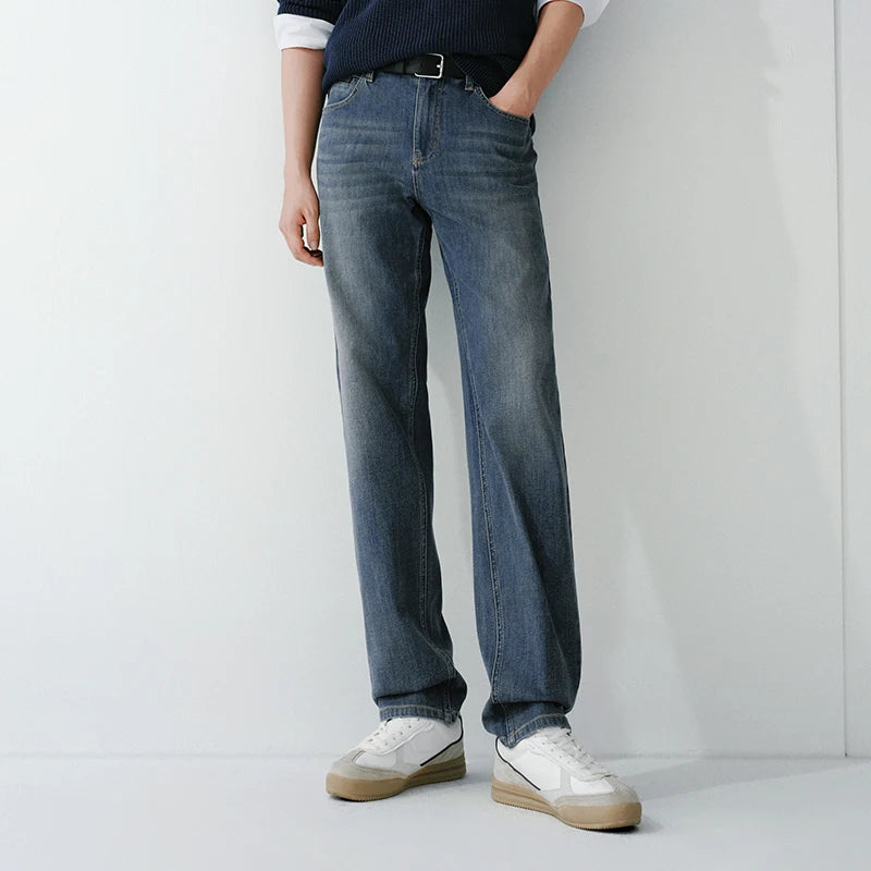 Semir Soft Jeans Men 2026 Spring Stretch Regular Straight Leg Vintage Washed Casual Comfortable Daily Wear Trousers