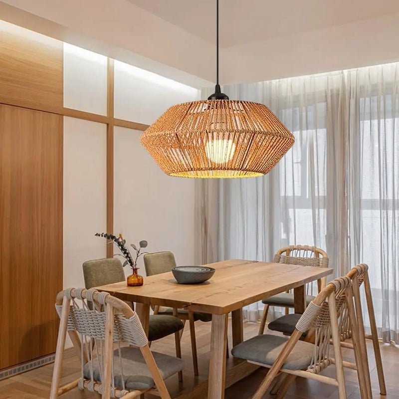 Woven Pendant Light 32CM Boho Chandelier Handwoven Lamp Shade Rustic Light Fixtures Farmhouse Ceiling Hanging Lamp for Home