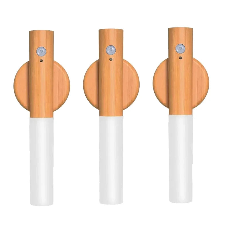 ភ្លើងជញ្ជាំង LED 1-4PCS មានឧបករណ៍ចាប់សញ្ញាចលនា ចង្កៀងម៉ាញេទិកគ្រាប់ឈើអាចសាកបានសម្រាប់បន្ទប់គេង ជណ្តើរ និងសាលធំ
