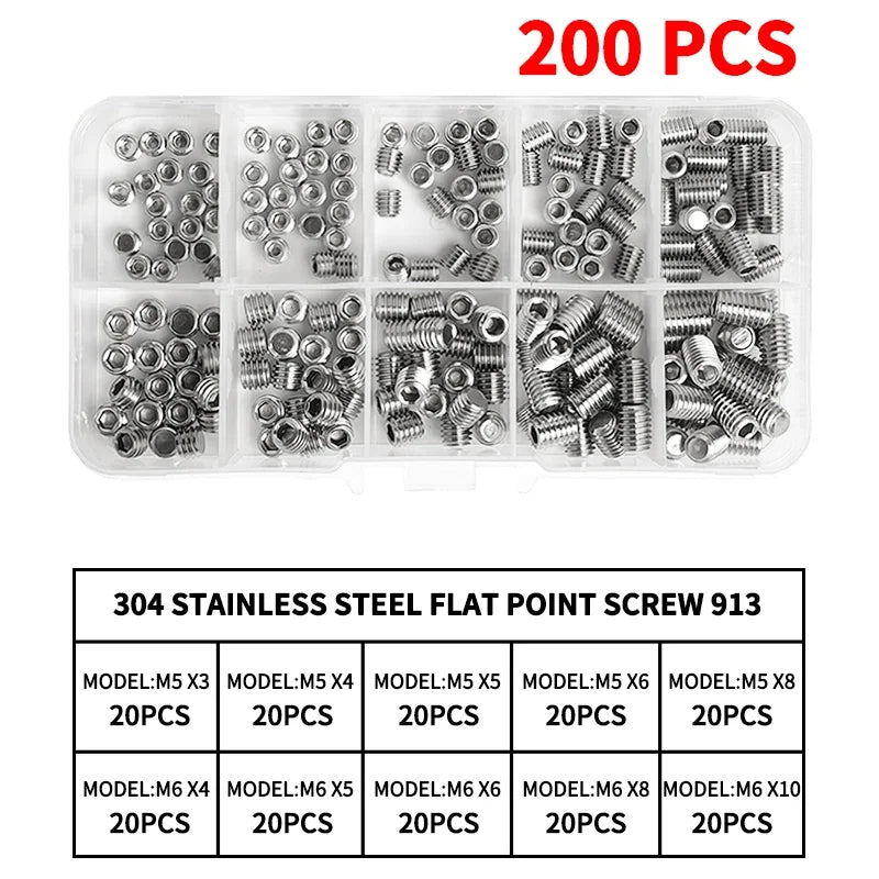 M3-M10 DIN913 Black Steel 304 Stainless Steel Hex Hexagon Socket Allen Flat Point Set Screw Grub Bolt Assortment Kit