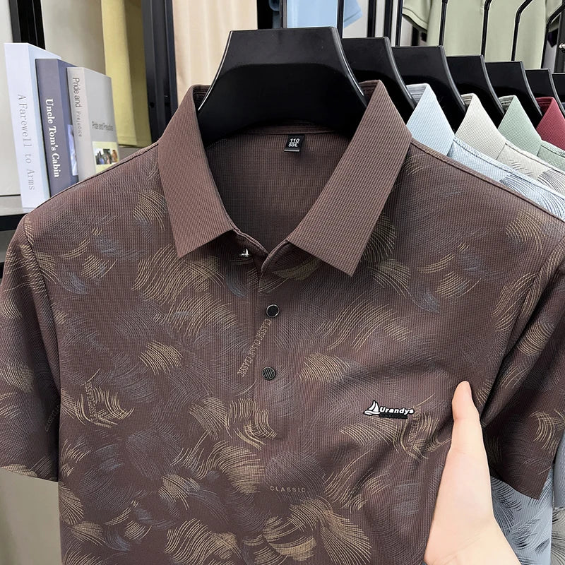 Man Summer Trend New Short-Sleeved Polo Shirt Lapel Button Letter Print High Quality Tops Casual Fashion Breathable MensClothing
