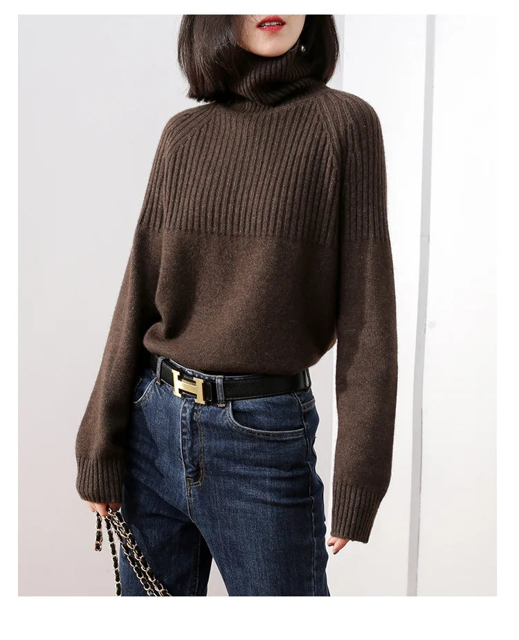 Casual Women Autumn Winter Pullover Top New Turtleneck Warm Knitwear Sweater Long Sleeve Jumper Ladies Base Wear Inner Tops
