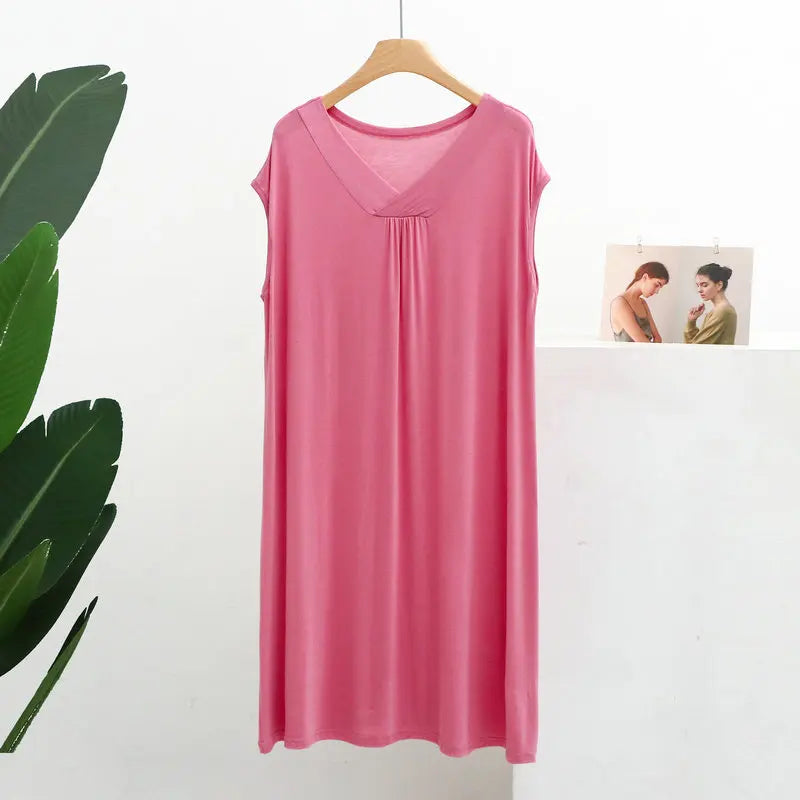 Casual V-Neck Modal Dress Thin Summer Women's Nightgowns Large Size Loose Sleeveless Nightdress Ladies Bottoming Nightshirt