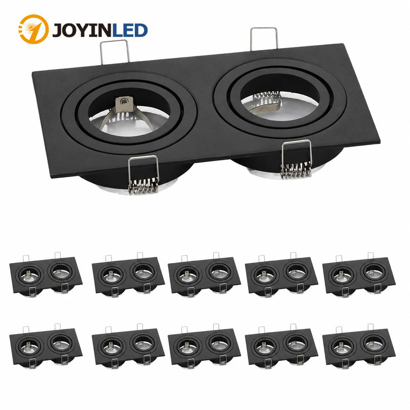 JOYINLED 1/10PCS Black White Double Head Recessed Spotlight Frame Square LED Ceiling Downlight Trim Fixture GU10 MR16 Housing