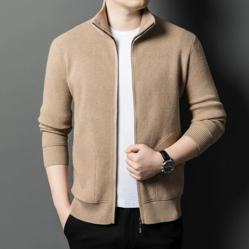 Solid Color Long-sleeved Stretch Cardigan for Men, Daily Casual Warm Sweater.Fall Jacket M-4XL