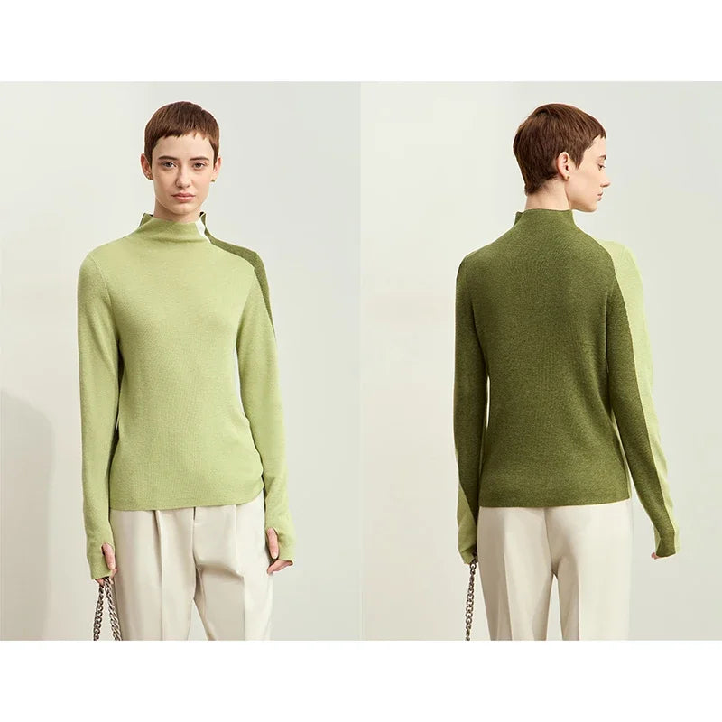 Amii Minimalism Women's Sweater 2026 Autumn New Basic Mock Neck Sweater for Woman Patchwork Slim Long Sleeve Tops Ladies12443133