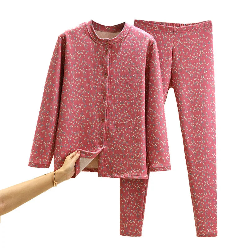 Pijamas Women Floral Print Winter Sleeping Pajamas Thicken Warm Sleepwear Set De Velvet Home Clothes Casual Big Size Pyjamas