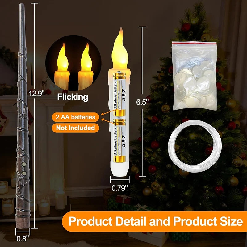 ទៀន LED អណ្តែតទឹកជាមួយដំបងវេទមន្តបញ្ជាពីចម្ងាយ ភ្លើងក្តៅភ្លឹបភ្លែតៗ គ្មានអណ្តាតភ្លើង ដំណើរការដោយថ្ម ទៀនរាងសាជី សម្រាប់ថ្ងៃកំណើត ហាឡូវីន