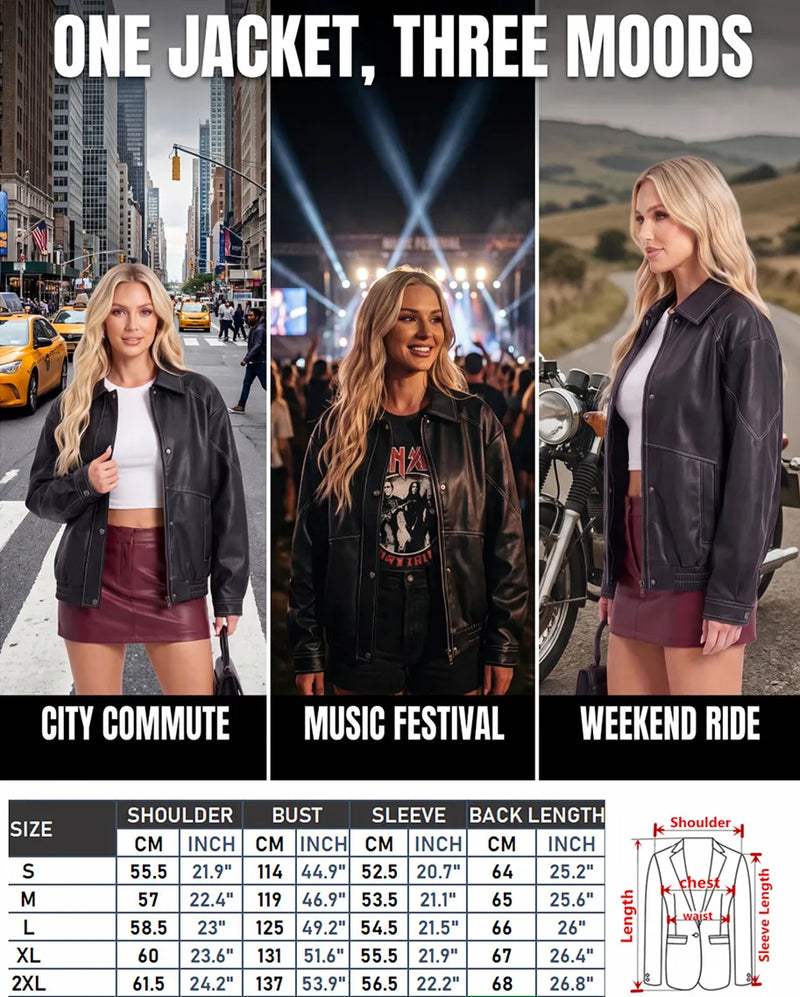 Women's Black Faux Leather Jacket for Fall, Brown Biker Coat for Spring, and Stylish, Casual PU Tops.