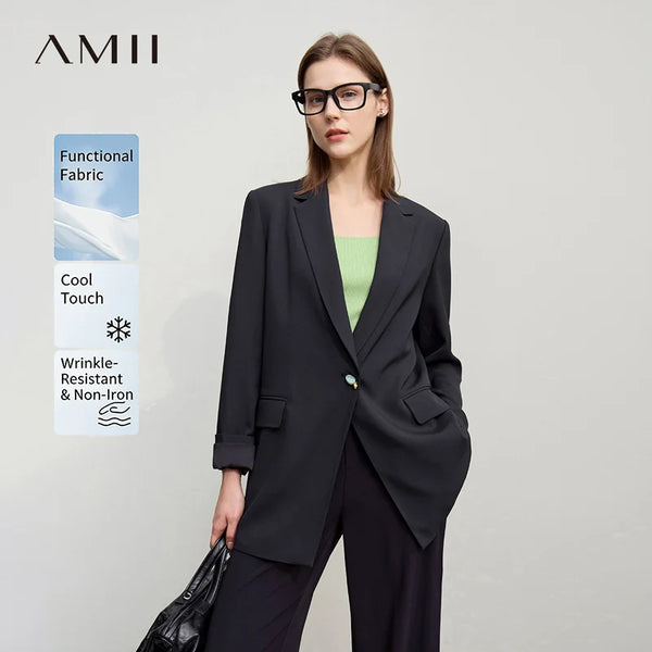 អាវធំនារី Amii រដូវស្លឹកឈើជ្រុះឆ្នាំ ២០២៦ ឈុតអាវធំប៊ូតុងស្មាថ្មីសម្រាប់ធ្វើដំណើរ រលុង ប្រឆាំងស្នាមជ្រួញ ទំហំមធ្យម និងវែង អាវធំ 12611021