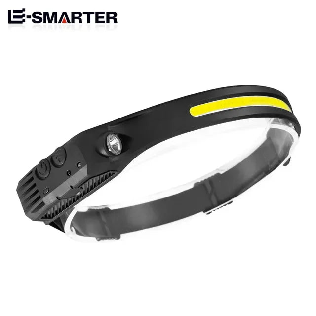 ពិលក្បាលដែលអាចសាកបានដោយ USB ចង្កៀងមុខប្រភេទ Induction COB LED ចង្កៀងក្បាលប្រភេទ Sensor មានថ្មភ្ជាប់មកស្រាប់ ពិលភ្លើង 5 របៀបបំភ្លឺ ចង្កៀងមុខ