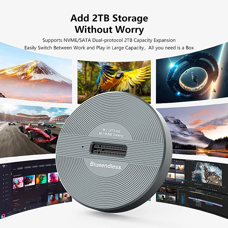 ប្រអប់ SSD M.2 ប្រភេទ SSD ពិធីការពីរ Blueendless PCIe NVMe SSD Docking Station ប្រភេទ C USB3.1 សម្រាប់ប្រអប់ SSD M2 អាលុយមីញ៉ូមចំនួន 25 ថាសរឹង