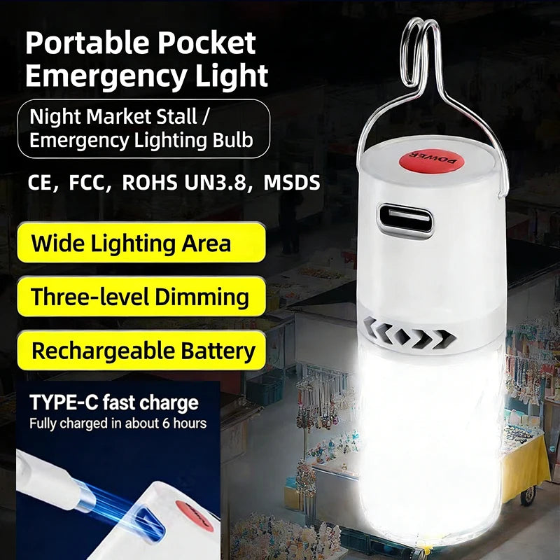 LED Camping Tent Lantern Portable Outdoor Waterproof Emergency Light Bulb with Clip Hook Super Bright for Hiking Power Failure