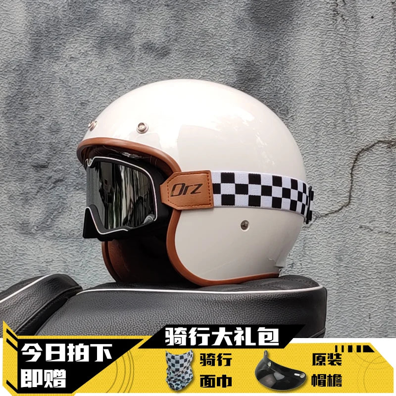 Retro 3/4 Open‑Face Helmet Vintage Jet Motorcycle Helmet,Half Helmet for Men Women Scooter Cruiser Riding Casco Para Moto