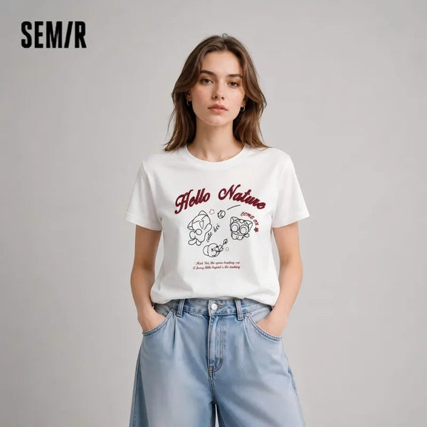 អាវយឺត Semir សម្រាប់នារី ប្រវែងខ្លី ស្លីម សម ស្តង់ដារ ស្មា កំប្លែង ទាន់សម័យ ស្លីម រដូវក្តៅ ឆ្នាំ២០២៦ ម៉ូដធម្មតា