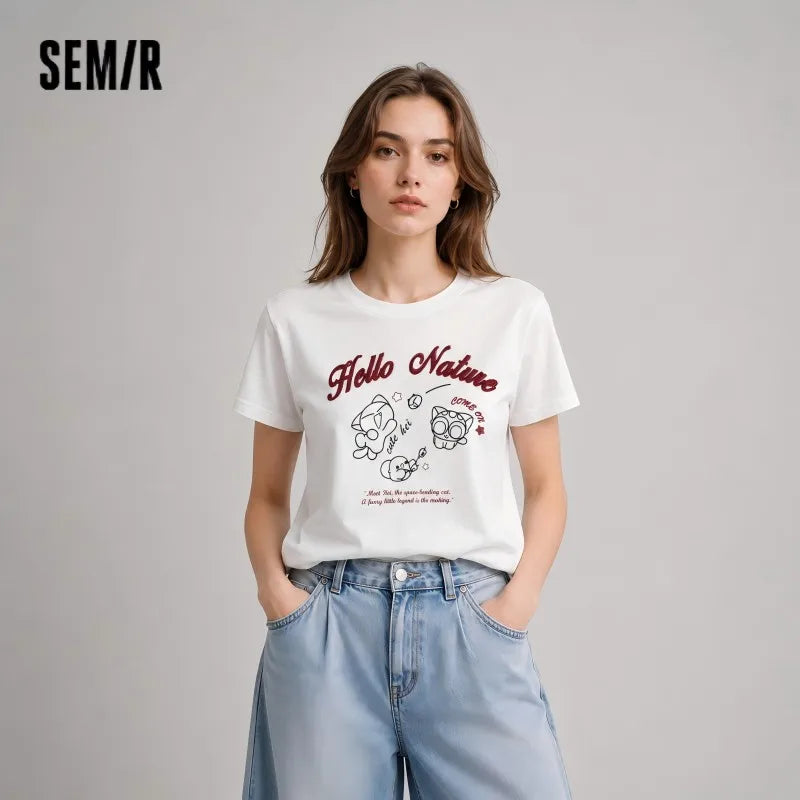 Semir Women Tshirt Short Length Slim Fit Standard Shoulder Funny Stylish Slim 2026 Summer Casual Fashion Top