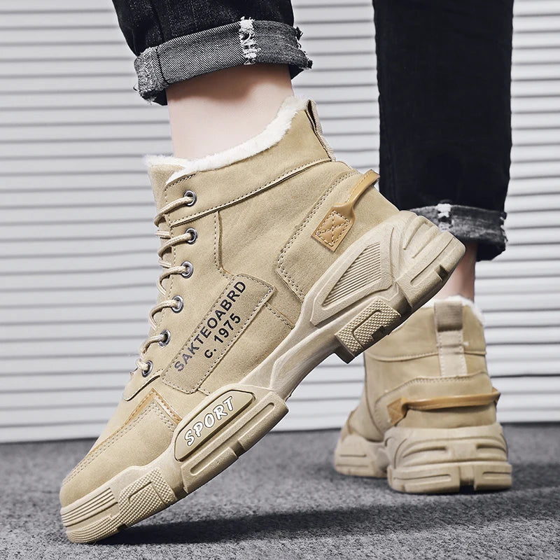 Men's boots winter warm plus velvet high-top Joker casual cotton boots fashion youth soft-sole non-slip outdoor snow work boots