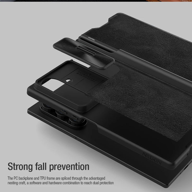 NILLKIN For Samsung Galaxy Z Fold 7 5G Case Luxury Leather Slide Lens Protection Back Cover With S-Pen For Samsung Z Fold 7