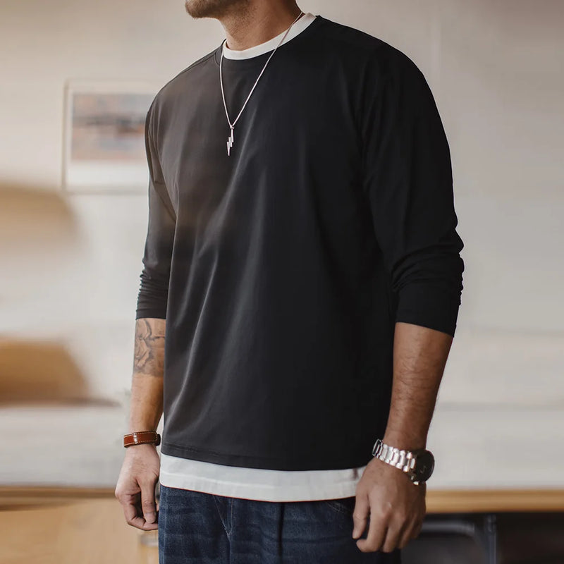 អាវយឺតដៃវែង Maden Casual 7A ប្រឆាំងបាក់តេរី ស្ងួតរហ័ស សម្រាប់បុរស រដូវផ្ការីក ត្រជាក់ ស្រួល មានខ្យល់ចេញចូល ក រាងមូល អាវយឺតស្រទាប់ៗ