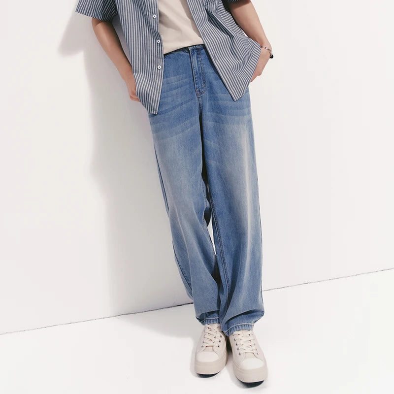 Semir Men Pants Denim Cool Feeling Back Elastic Waist Loose Tapered Leg Commute Style 2026 Summer Casual Top