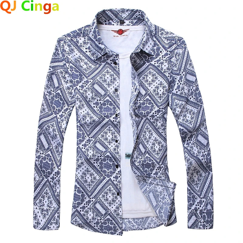Men's Large Size Long Sleeve Printed Shirts, Single Breasted Lapel Shirt, Business Casual Camisas Para Hombre