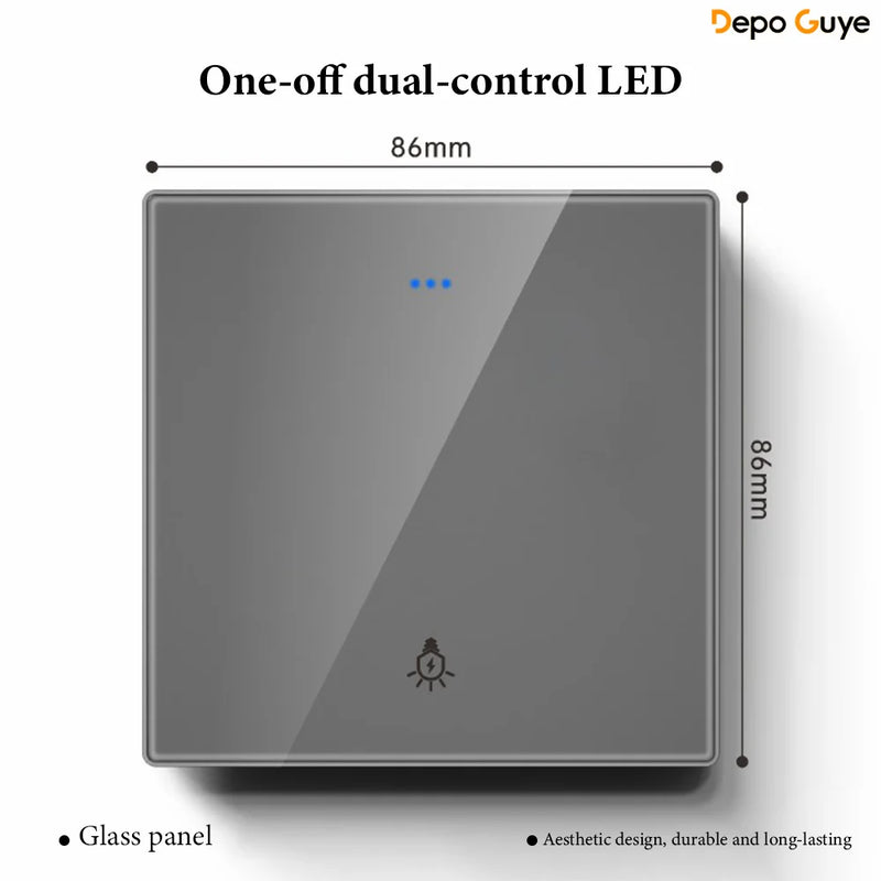 Grey Tempered Glass UK Standard 13A Wall Switch Socket with LED USB Type-C TV CAT6 Data Outlet British Electrical Wall Panel