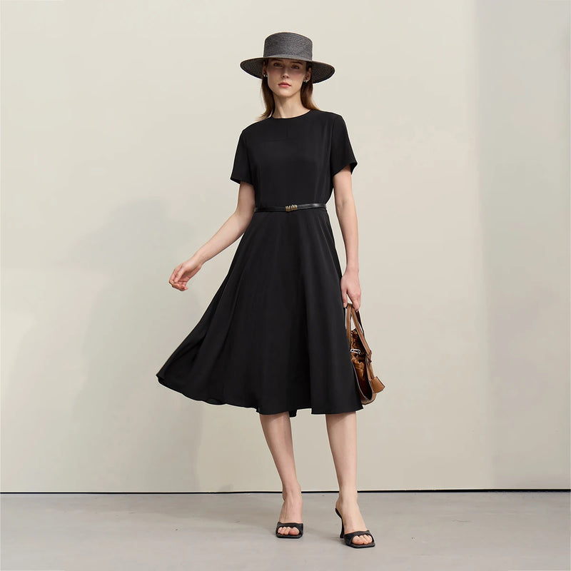 រ៉ូប Amii Womens រដូវស្លឹកឈើជ្រុះឆ្នាំ ២០២៦ រ៉ូបសម្រាប់ធ្វើដំណើរ រ៉ូបក O រាងហោប៉ៅ ចង្កេះស្ដើង សម្លៀកបំពាក់នារី រ៉ូបដៃខ្លីរាងអក្សរ A 12621061