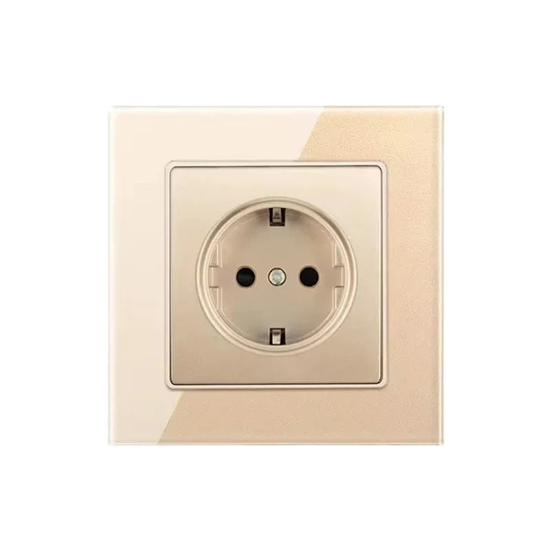 Depoguye White 16A EU standard power socket, crystal glass panel wall plugs socket, 220V electrical outlet Korea 86mm*86mm