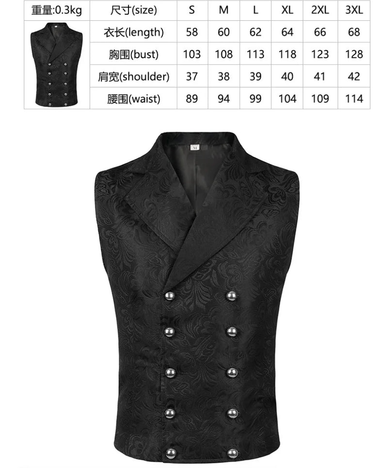 Men's Black Suit Vest; Jacquard Fabric, Double-breasted, Sleeveless, V-neck Vests; Available in White, Blue, and Champagne.