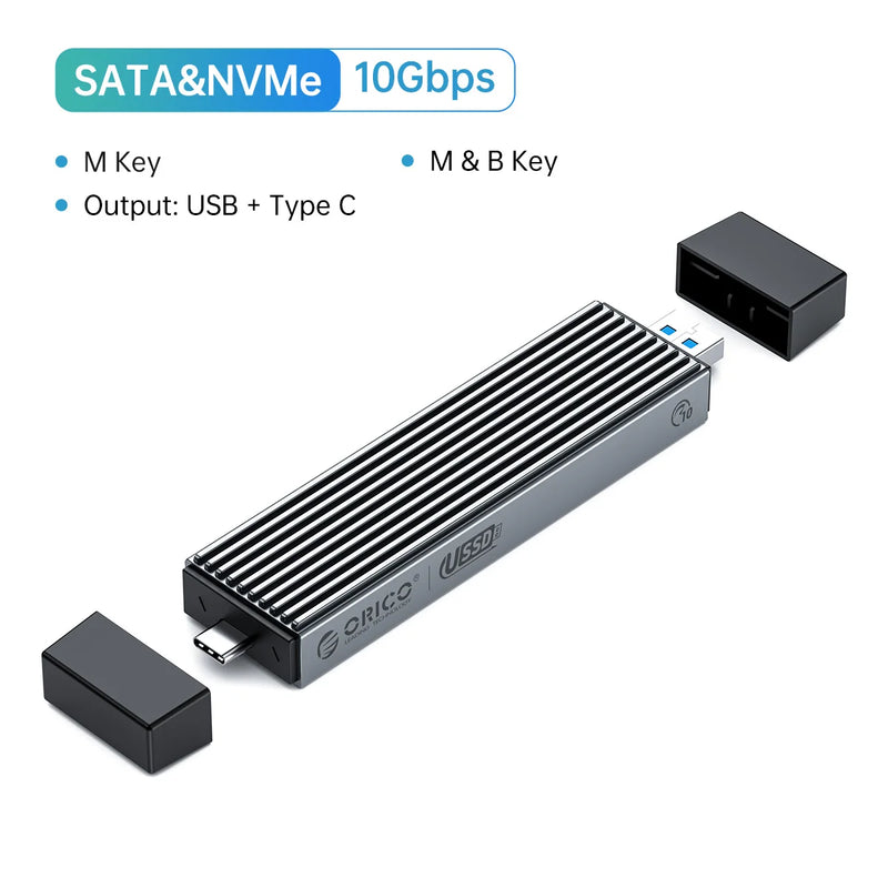 ORICO 2 in 1 USB A Type-C Dual Interface M.2 SSD Case Support M2 NVMe M Key SATA NGFF M&B Key SSD Hard Disk with Cooling Vest