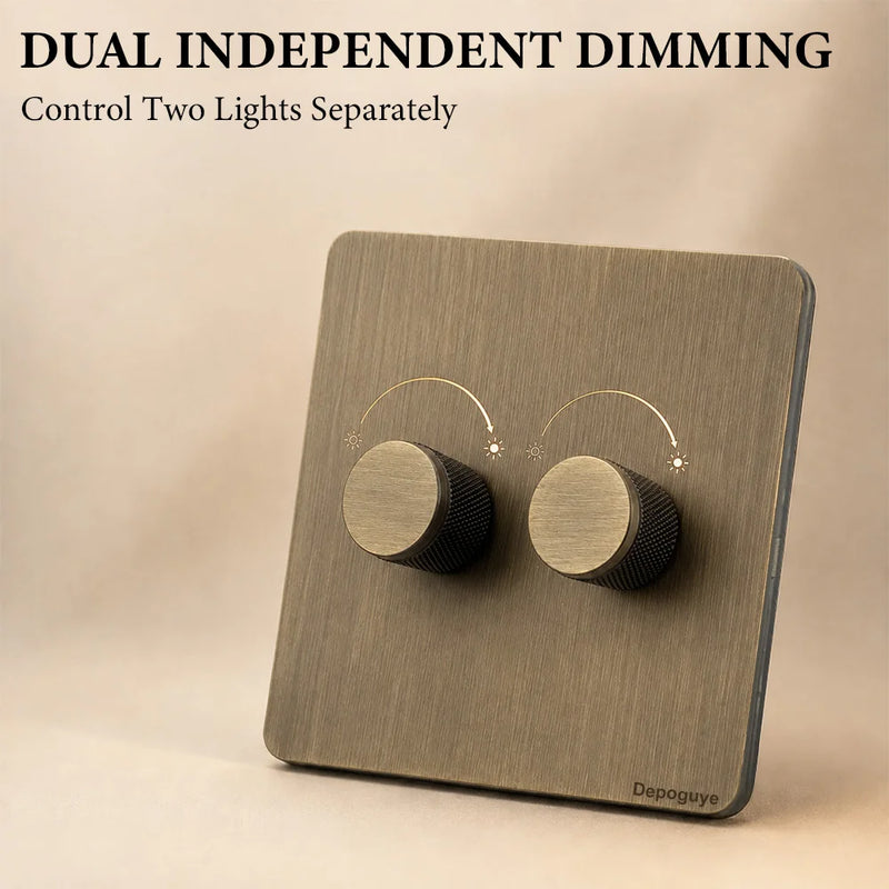 Vintage Antique Wall Switch Light Dimmer UK Standard Stainless Steel Panel Rotary Dimmer Switch Electrical Socket for Home Hotel