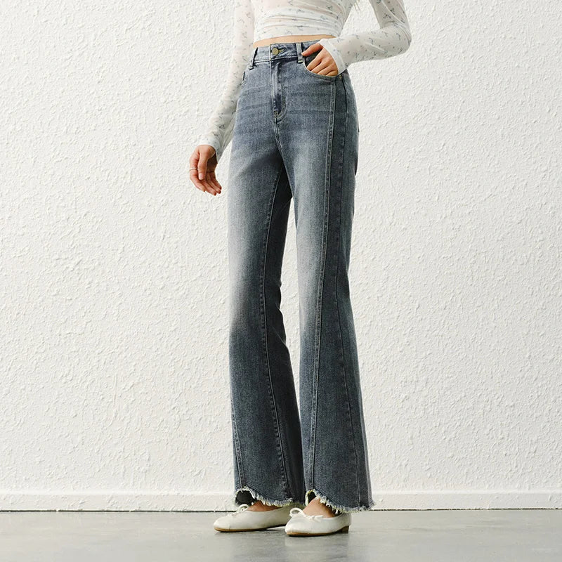 Semir Flare Jeans Women 2026 Spring Split Raw Flare Leg Length Trendy Retro Style Fashion Long Trousers