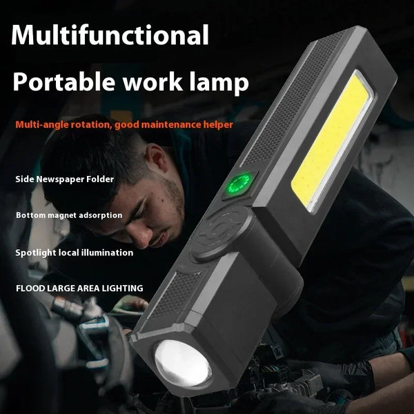ពិល ពហុមុខងារ អាច សាក បាន តាម USB ជាមួយ មេដែក ភ្លើង LED COB ដ៏មានអានុភាព ពិល ការពារ ទឹក