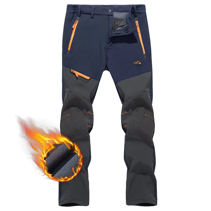 TACVASEN Winter Fleece Pants Mens Waterproof Camping Fishing Hiking Pants Zipper Pocket Reinforce Knee Casual Trousers Male