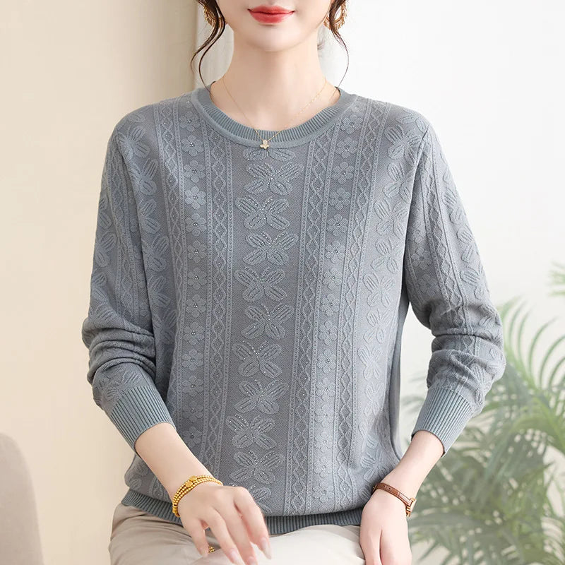 Pollovers Women's Sweater New Knitwear Long Sleeve Top Basic Jumper Female Clothing Spring Autumn Middle Aged Mother Blouse