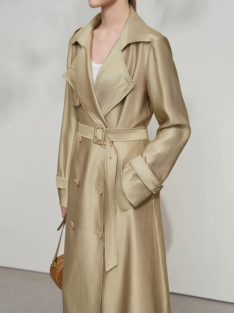 អាវធំ AMII Minimalist Trench Coat សម្រាប់ស្ត្រី រដូវស្លឹកឈើជ្រុះឆ្នាំ ២០២៦ ថ្មី ប្រណីត រលុង កអាវបត់ចុះក្រោម អាវធំវែងពីរជាន់ 12511090