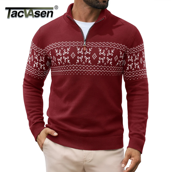 TACVASEN Mens Knit Cotton Sweater Quarter Zip Pullover Antumn Winter Casual Long Sleeve Mock Neck Polo Sweaters Warm Streetwear