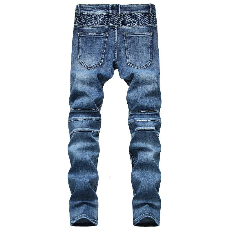 2026 Men's Blue Jeans, Gray Fashion Casual Trousers, Pleated Patchwork Decorative Denim Pants Asian Sizes 29-38, 40, 42.