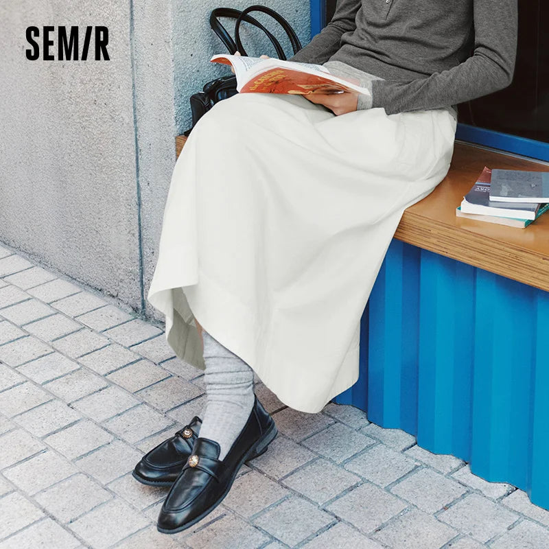 Semir Elegant Skirt Women Spring Elastic Waist Solid Color A Line Umbrella Skirt Hip Covering Versatile Slouchy Maxi Top