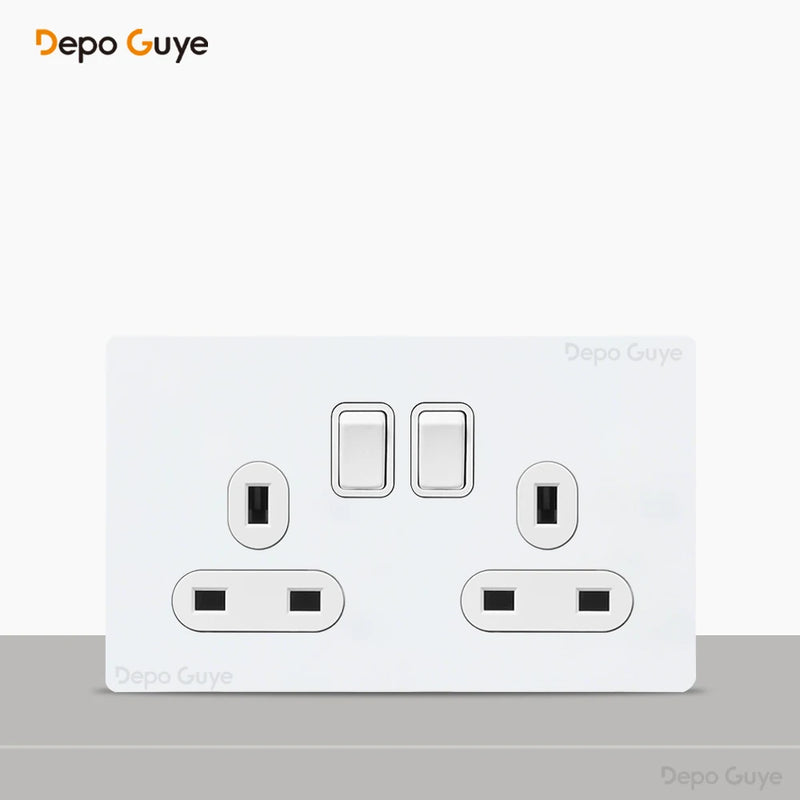 Toggle Switch White Stainless Steel Panel Retro Lever Switch AC110-250V 1 2 3 4Gang 2Way Wall light Switch Dual EU/France Socket