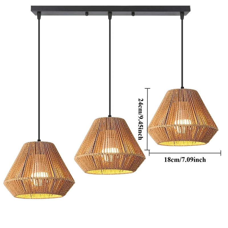 JOYINLED 3-Lights Handmade Pendant Lamp Boho Natural Rattan Ceiling Hanging Light Fixture Living Room Home Decor LED Chandelier