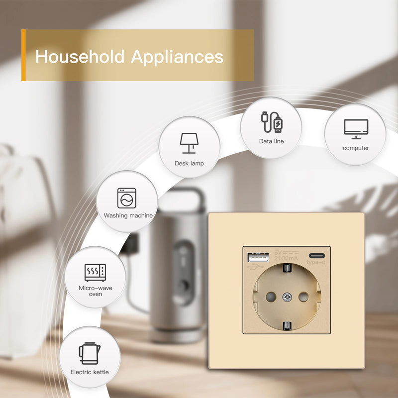 BSEED EU Single Wall Sockets Double 5V 2.1A USB Socket Phone Charge Triple Power Plugs With Plastic Panel Four Frame Outlets